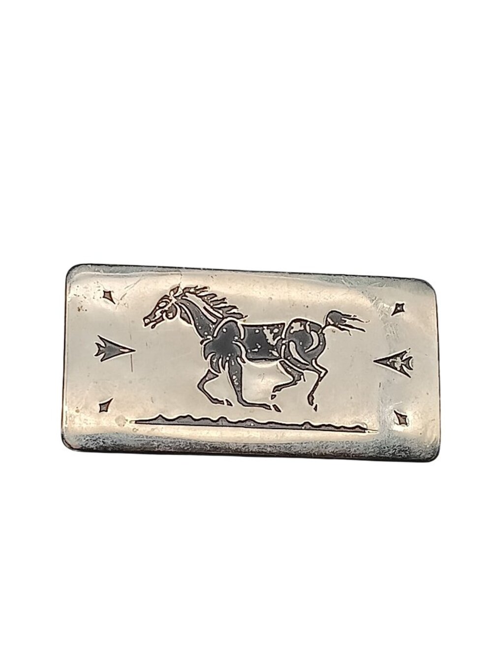 Vintage Chambers Belt Company Rectangular Belt Buckle with Etched Mustang Runnin